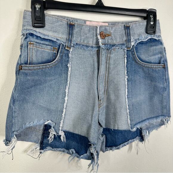 Revice Ziggy High Waisted Patchwork Frayed Denim Cut-Off Jean Shorts Size 26 - Picture 3 of 8